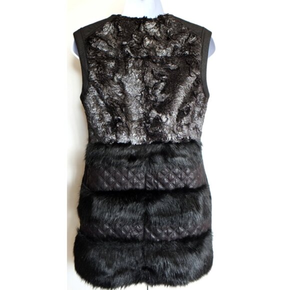 Black Bebe hip-length faux fur and leather vest - XS/S - Picture 2 of 11